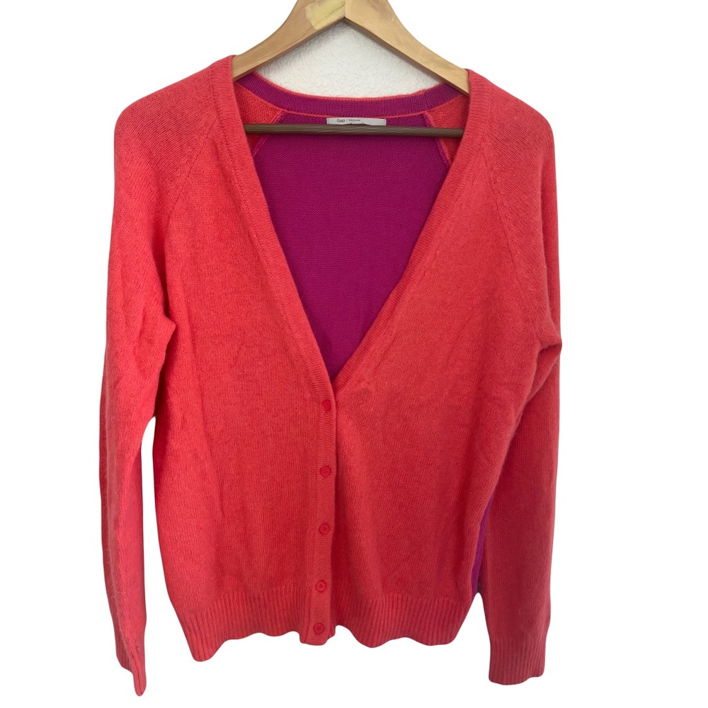 GAP Color Block V-Neck Button Front Wool Blend Cardigan Sweater Medium Funky